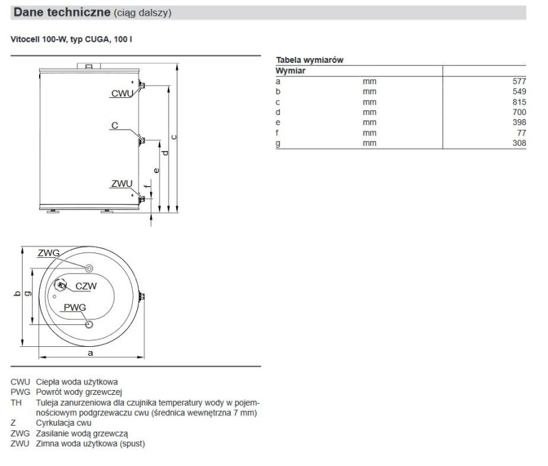 Vitocell 100-W CUGA 100L - wymiar